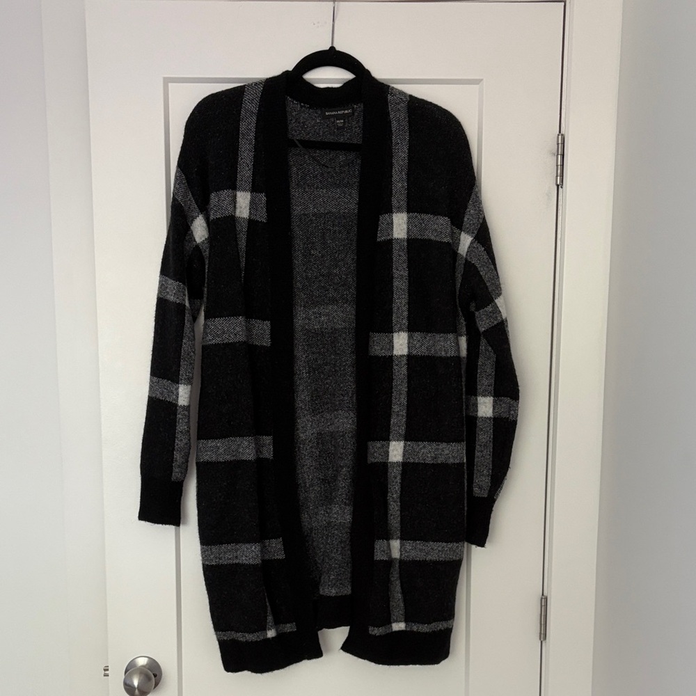 Banana Republic Black and Gray Checkered Cardigan